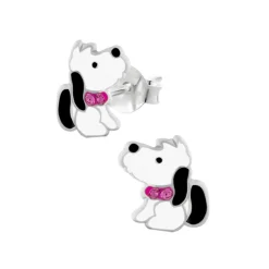 Zilveren oorstekers, hondje met kristallen halsband