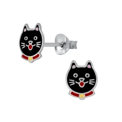 Zilveren oorstekers, kat met halsbandje