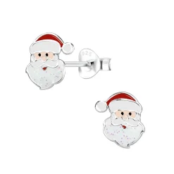 Zilveren oorstekers, kerstman hoofd met glitter baard