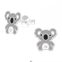 Zilveren oorstekers, koala met kristal