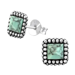 Zilveren oorstekers, met blue turquoise steen