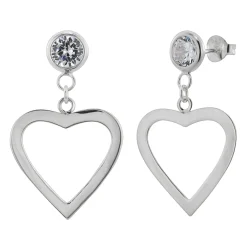Zilveren oorstekers met hanger, kristal met hart