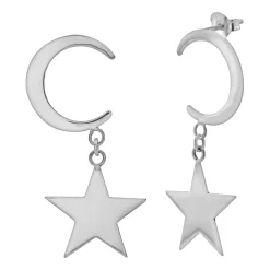 Zilveren oorstekers met hanger, maan met ster