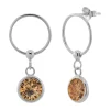 Zilveren oorstekers met hanger, open cirkel met hangend kristal in kleur tiger’s eye