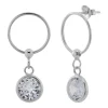 Zilveren oorstekers met hanger, open cirkel met hangend kristal