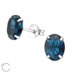 Zilveren oorstekers met Swarovski kristal, twee kleuren blauw