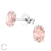 Zilveren oorstekers, ovaal met Swarovski kristal