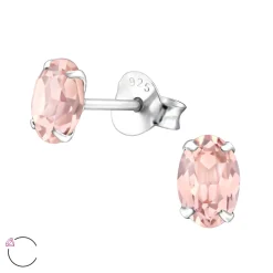 Zilveren oorstekers, ovaal met Swarovski kristal