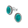 Zilveren oorstekers, ovale turquoise steen met bewerkte rand