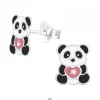 Zilveren oorstekers panda met hart