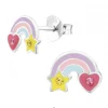 Zilveren oorstekers, pastel regenboog met ster en hart met kristal