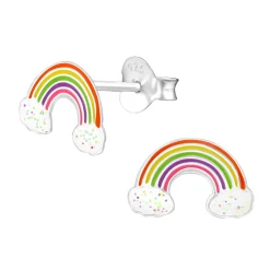 Zilveren oorstekers, regenboog met wolkjes