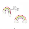 Zilveren oorstekers, regenboog en wolkjes met glitters