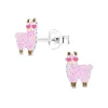 Zilveren oorstekers, roze alpaca met glitter en hartjeszonnebril
