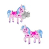 Zilveren oorstekers, roze paard met blauwe manen en staart