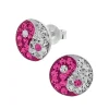Zilveren oorstekers, roze yin en yang met kristallen
