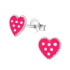 Zilveren oorstekers, roze hart met witte stippen