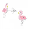 Zilveren oorstekers, roze flamingo met kristal