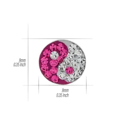 Zilveren oorstekers, roze yin en yang met kristallen