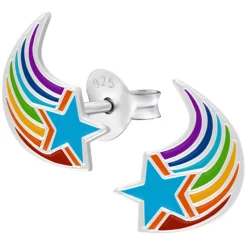 Zilveren oorstekers, vallende ster met regenboogkleuren