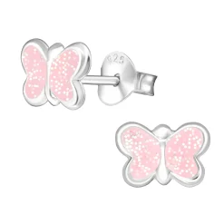 Zilveren oorstekers, vlinder met glitters