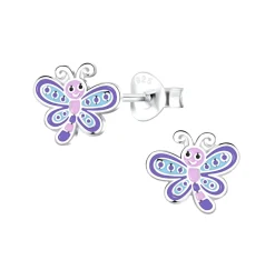 Zilveren oorstekers, vrolijke libelle met paars, blauw en roze