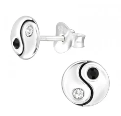 Zilveren oorstekers, Yin en Yang met kristallen