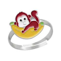 Zilveren ring, aapje met banaan