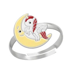 Zilveren ring, eenhoorn met maan