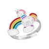 Zilveren ring, eenhoorn met regenboog en wolkjes