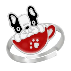 Zilveren ring, Franse buldog in theekop
