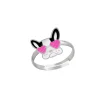 Zilveren ring, hondenkop met roze hartjesbril
