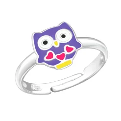 Zilveren ring met paars uiltje