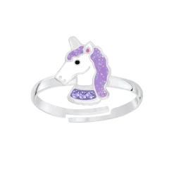 Zilveren ring met paarse eenhoorn