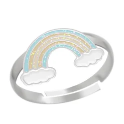 Zilveren ring met regenboog en wolkjes