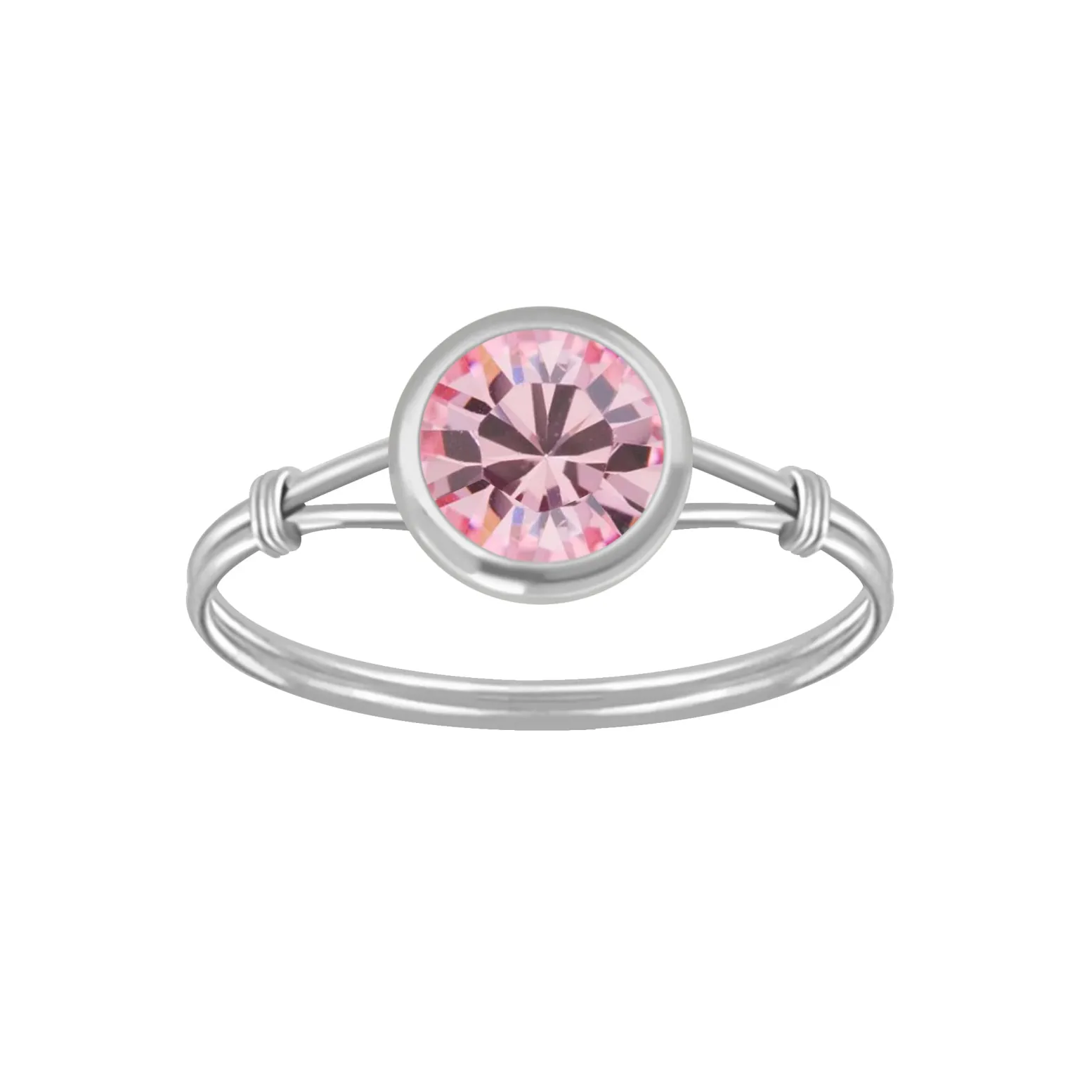 Zilveren ring met roze kristal