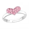 Zilveren ring, roze hart met kristallen