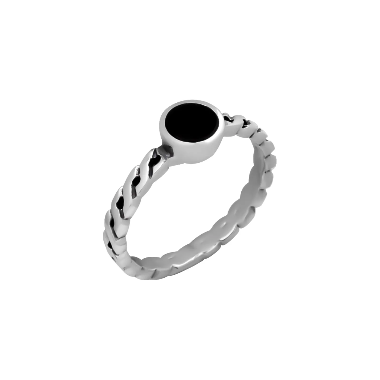 Zilveren ring, vlecht met onyx