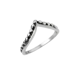 Zilveren ring, v-model met bolletjes