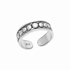Zilveren teenring, bewerkte band met bolletjes