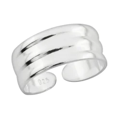 Zilveren teenring, brede band met drie bollingen