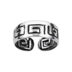 Zilveren teenring, brede gedecoreerde band