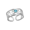 Zilveren teenring, breed opengewerkt met babyblauwe kristal
