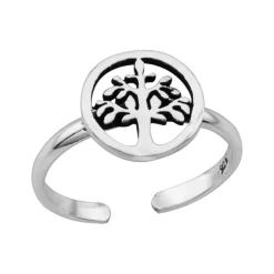 Zilveren teenring, cirkel met levensboom