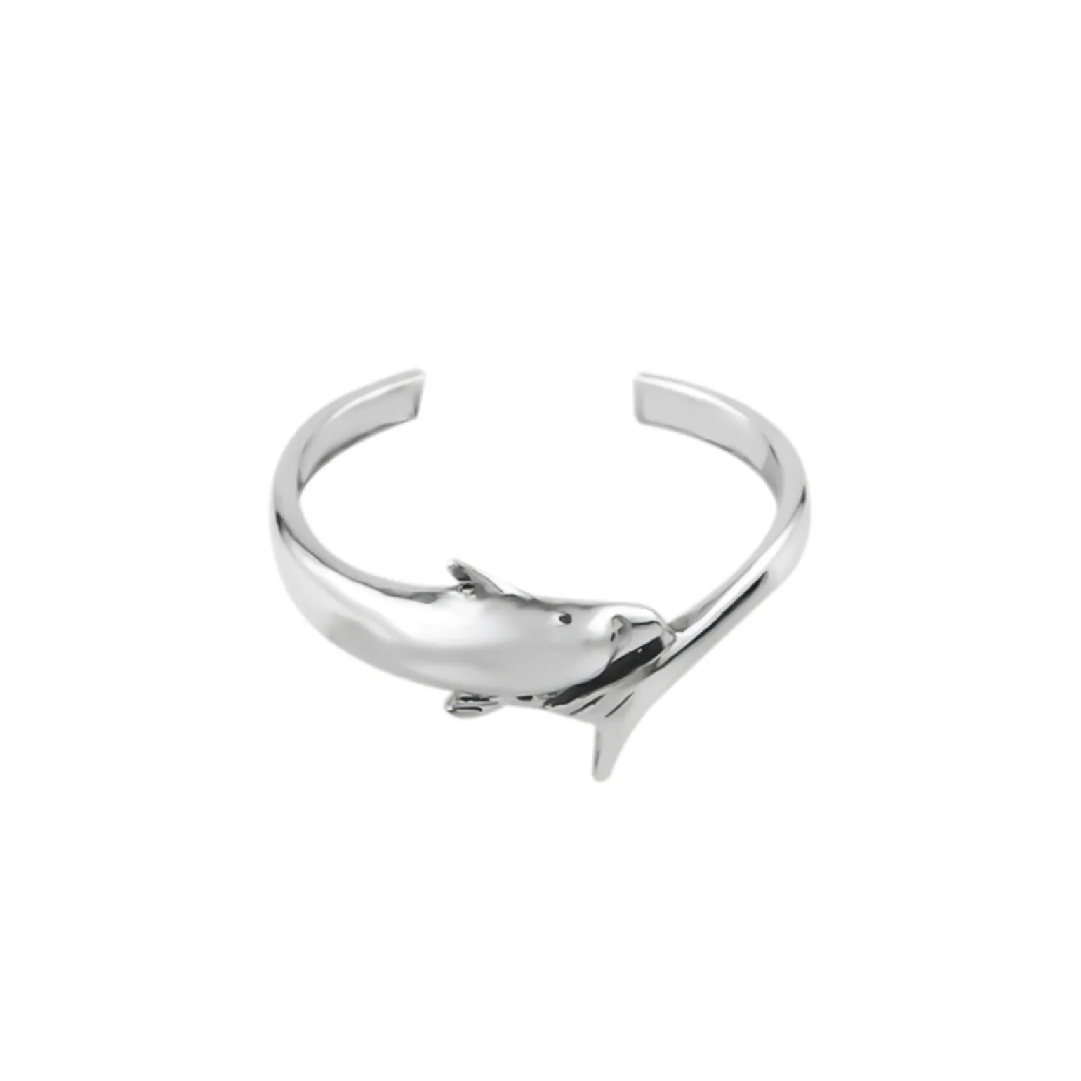 Zilveren teenring, dolfijn