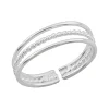 Zilveren teenring, drie banden met gedraaide band