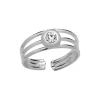 Zilveren teenring, drie bandjes met kristal