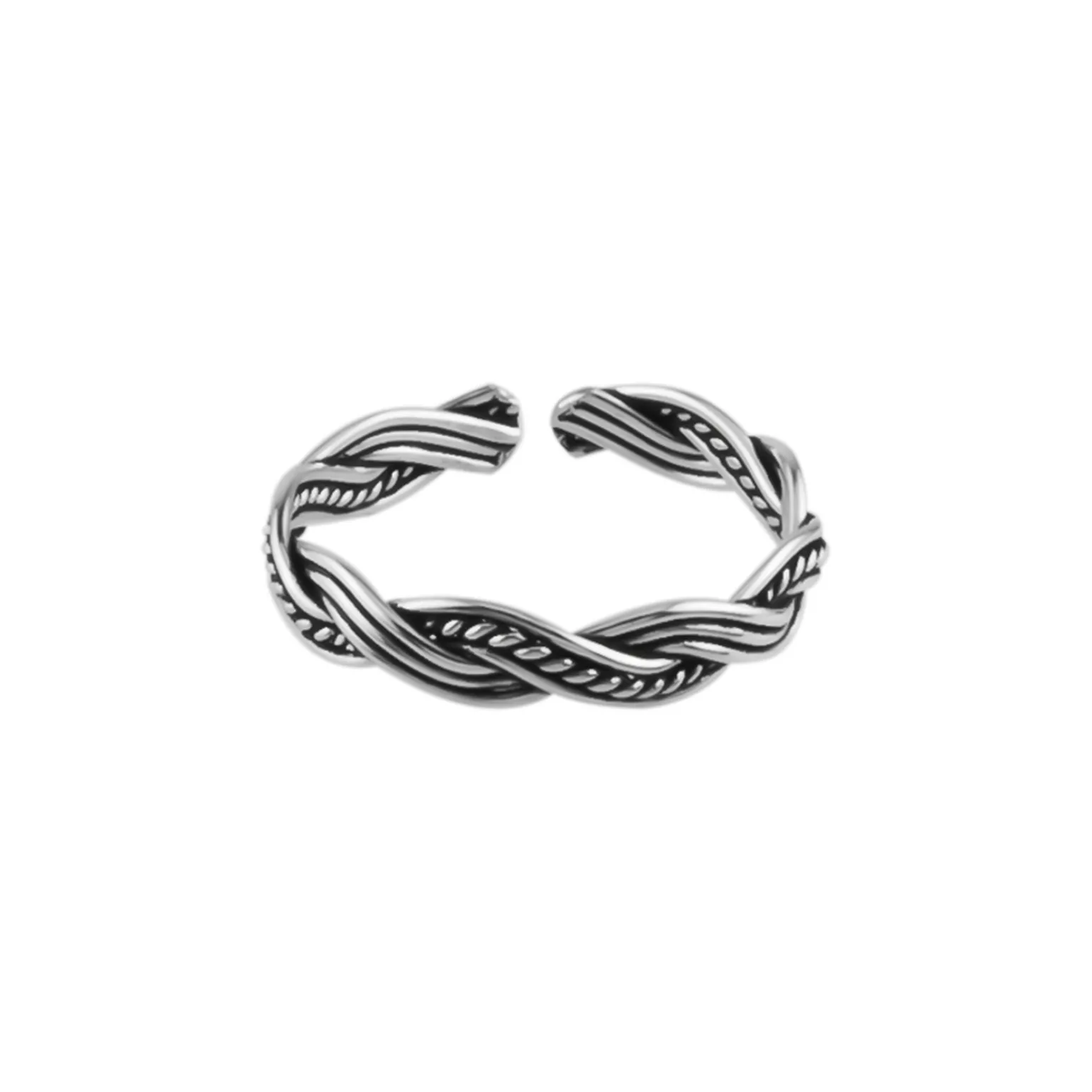 Zilveren teenring, dubbel gevlochten
