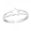 Zilveren teenring, dubbele band met ster