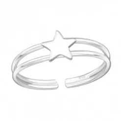 Zilveren teenring, dubbele band met ster